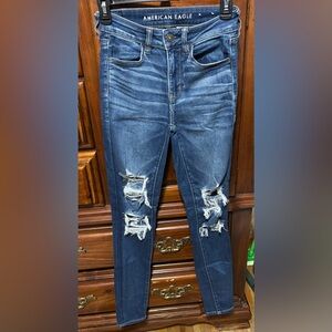 American Eagle Outfitters Dark Blue Distressed Skinny Jeans